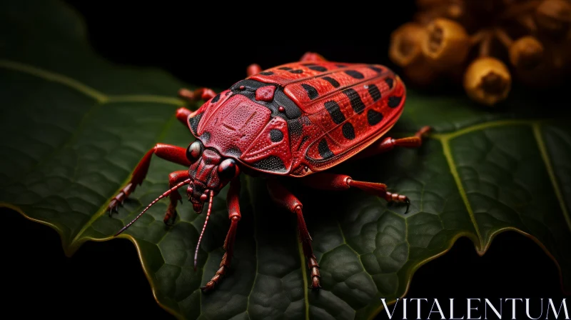 Small Red Bug on Leaf - A Blend of Hopi Art and Technology AI Image