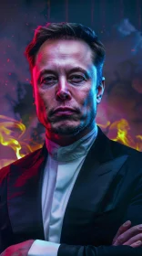 Elon Musk in Dramatic Flames