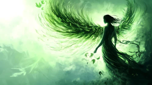 Green Angel with Wings