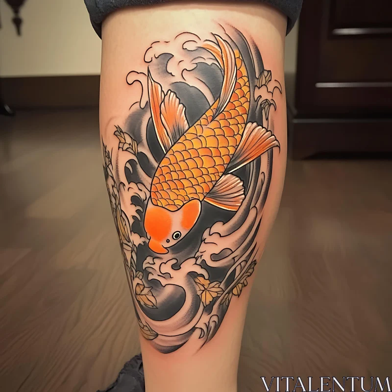 Intricate Koi Fish Tattoo on Leg AI Image