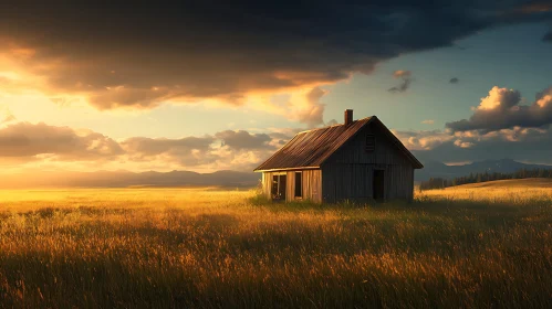 House in Field Under Cloudy Sky