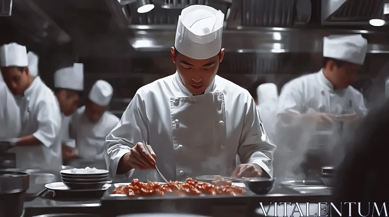 Chef at Work in High-Energy Kitchen Environment AI Image