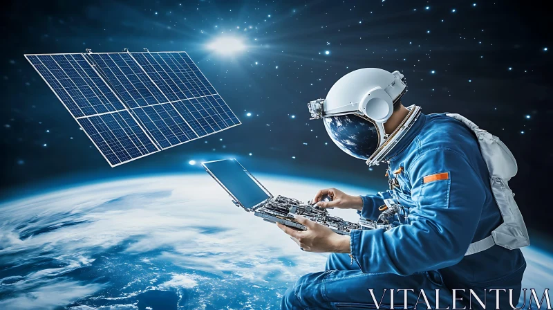 Space Explorer with Laptop AI Image