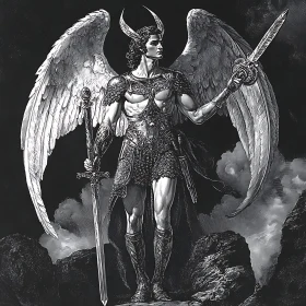 Monochrome Angelic Warrior Illustration