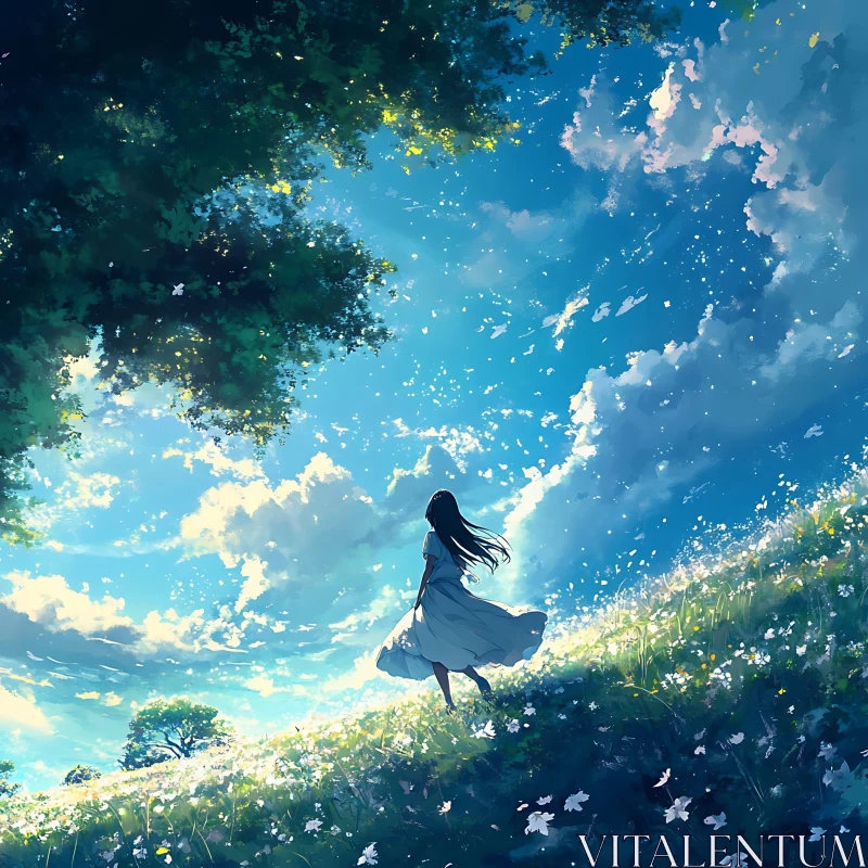 AI ART Girl in Meadow Under Sky Artwork