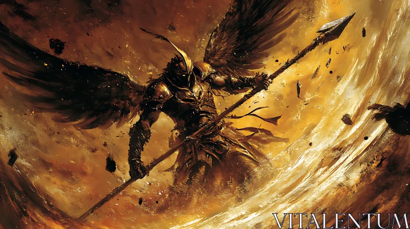 AI ART Winged Warrior in Fiery Landscape