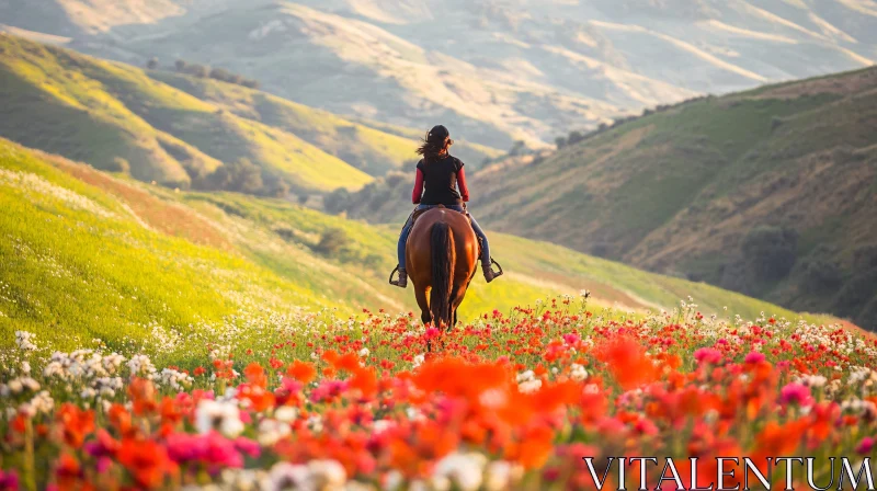 Horseback Riding in a Flower Meadow AI Image