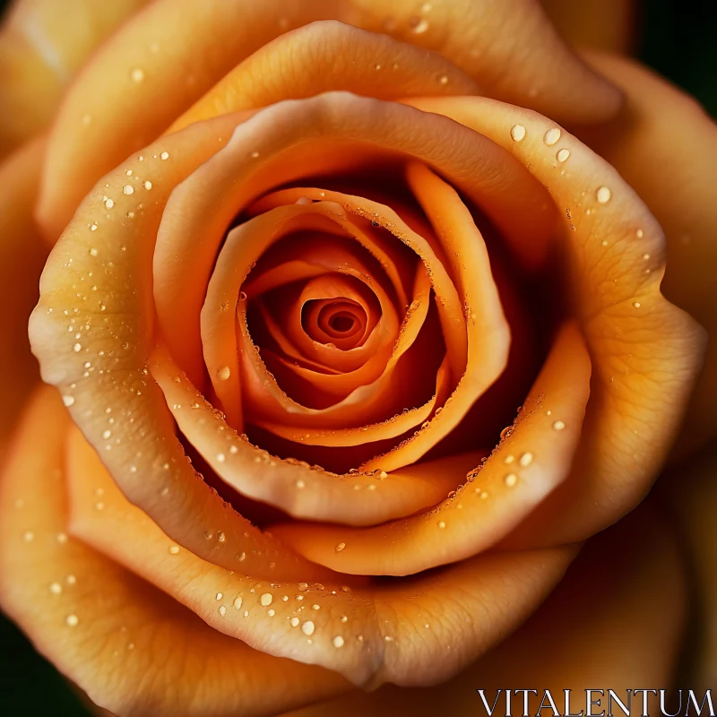 Macro Shot of Orange Rose Petals with Dew AI Image