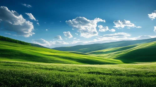 Rolling Green Hills Under a Sunny Sky