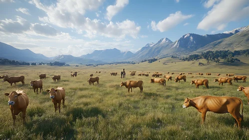 Peaceful Cows in a Green Field