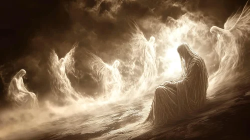 Angelic Guardians in Sepia Tones Artwork