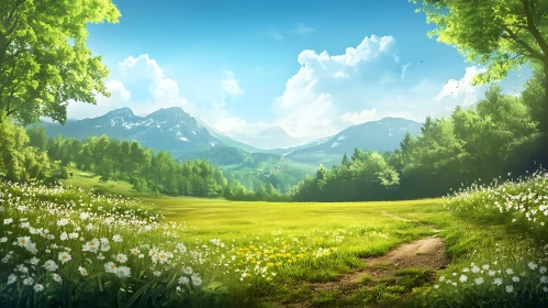 Picturesque Mountain Meadow with Wildflowers