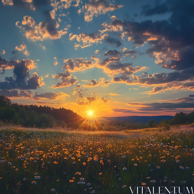 AI ART Sunset Field of Flowers