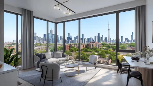 Contemporary Living Room Overlooking City Skyline