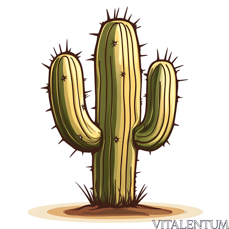 Green Cactus with Spikes Illustration AI Image