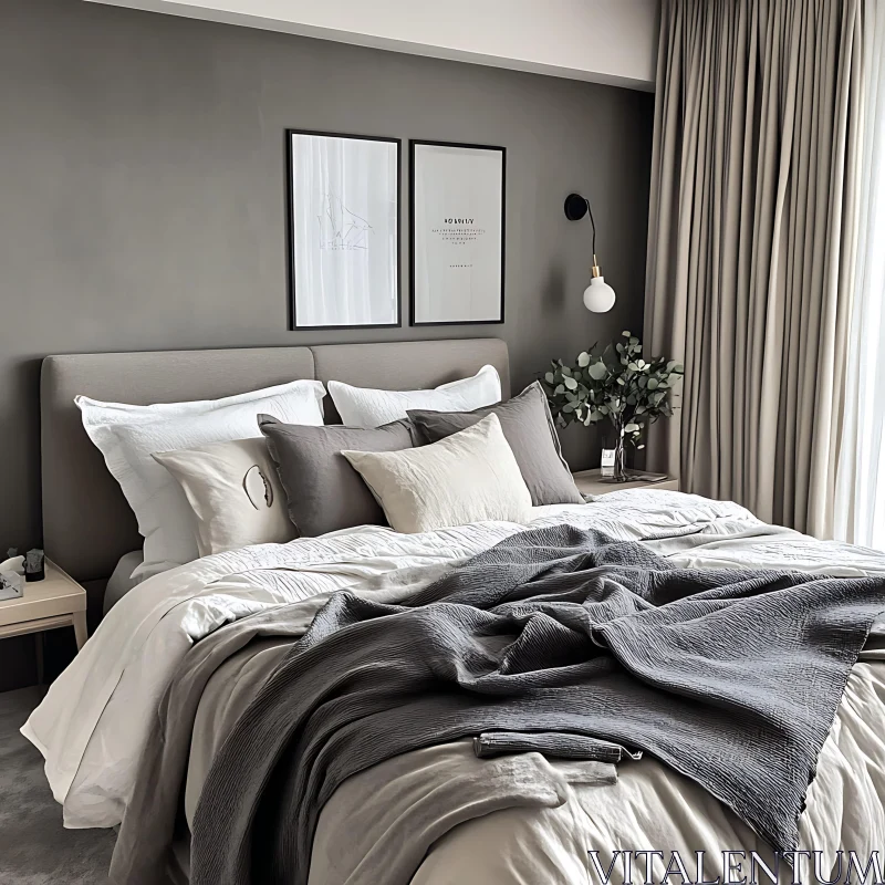 AI ART Monochrome Bedroom Retreat