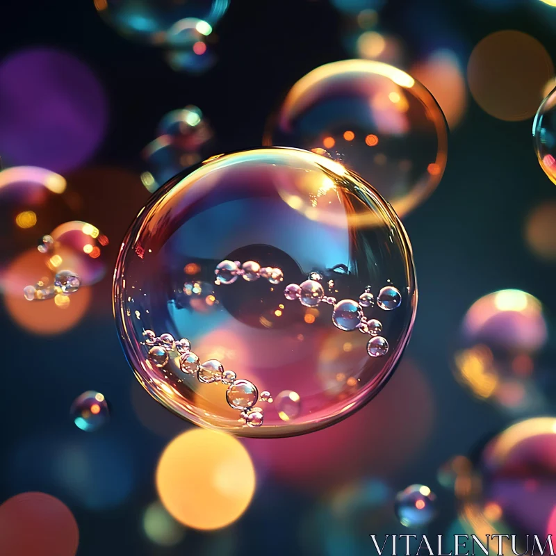 Vivid Macro Shot of Translucent Bubbles AI Image