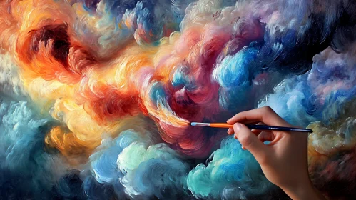 Ethereal Cloudscape Painting with Brushstroke