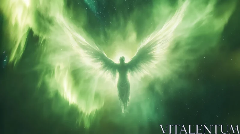 Angel of Light in Green Sky AI Image