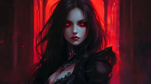 Dark Vampire Woman with Red Eyes