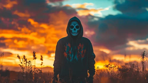 Sunset Silhouette with Skull Mask