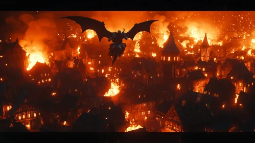 Fiery Dragon's Descent on a Medieval Town