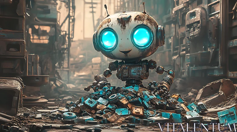 Rusted Robot on Metal Heap AI Image