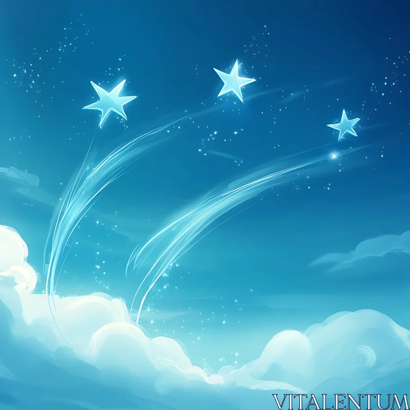 AI ART Stars and Clouds in Blue Sky