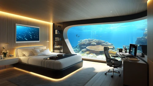 Modern Bedroom Interior with Ocean View