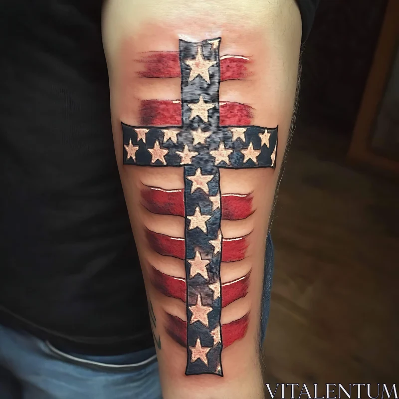 American Flag Themed Cross Tattoo AI Image