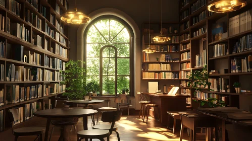 Sunlit Reading Room with Bookshelves