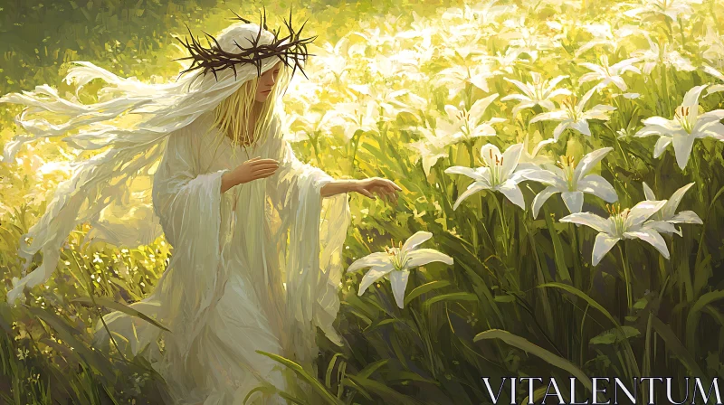 AI ART Lady of Lilies in Sunlit Meadow