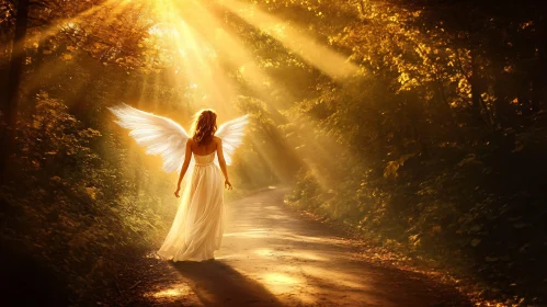 Winged Woman on Forest Path