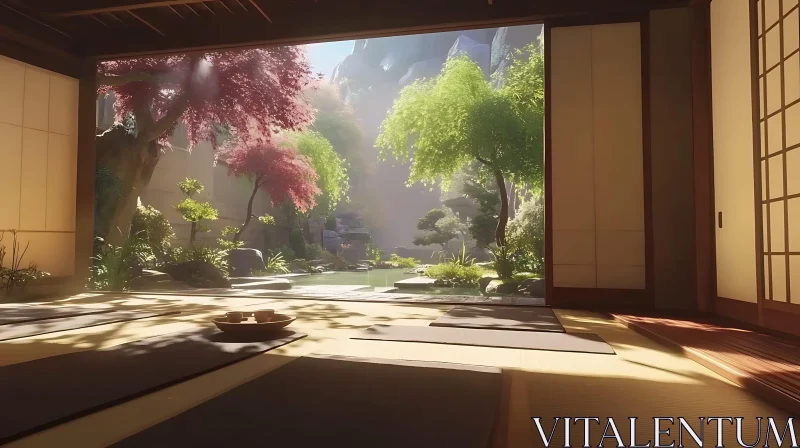 Peaceful Japanese Room with Garden AI Image