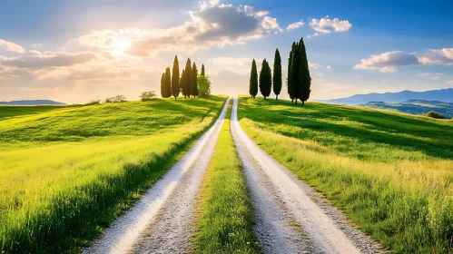 Picturesque Path in Tuscany at Sunset