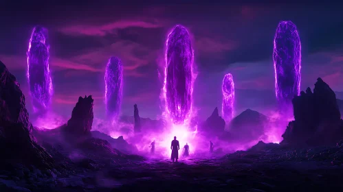 Enigmatic Purple Portals and Silhouetted Figures