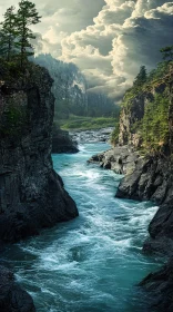 Majestic Canyon River with Pine-Clad Cliffs