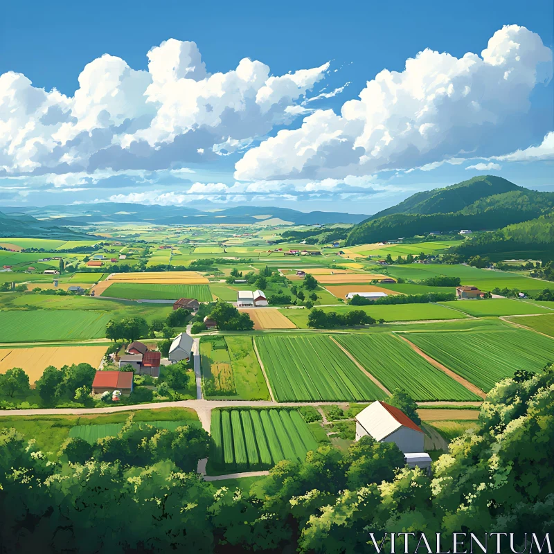 AI ART Scenic Countryside View with Fields and Sky