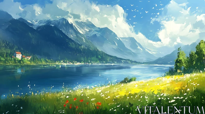 AI ART Tranquil Waters: A Mountain Lake Retreat