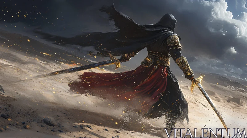 AI ART Fantasy Warrior in Desert Landscape