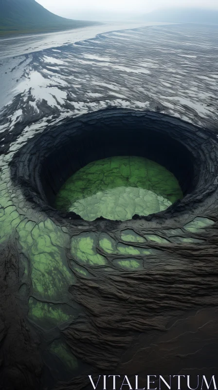 Captivating Black Hole with Green Water: Surreal 3D Landscape AI Image