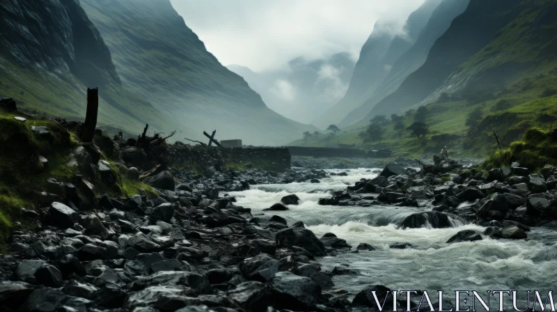 Captivating Water Stream on Mountain | Mystical Post-Apocalyptic Landscape AI Image