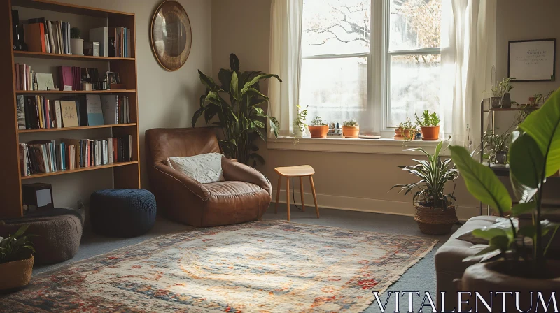 Serene Room with Leather Chair AI Image