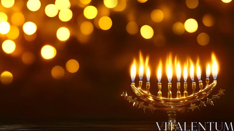 Golden Hanukkah Menorah with Glowing Candles AI Image