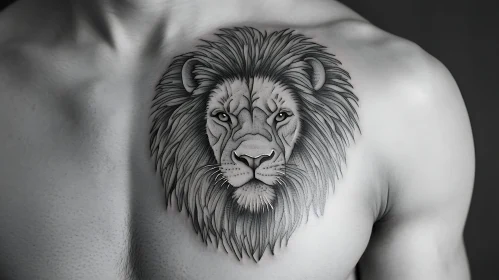 Intricate Lion Head Tattoo on Chest