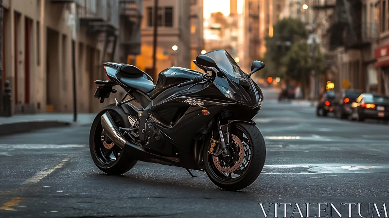 Sleek Motorcycle on Urban Road AI Image