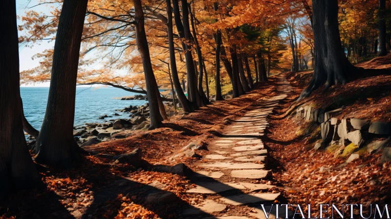 Enchanting Autumn Walkway Leading to the Ocean | Nature Photography AI Image