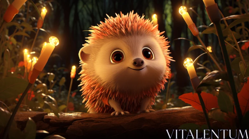 Enchanting Forest Scene with Cute Hedgehog AI Image