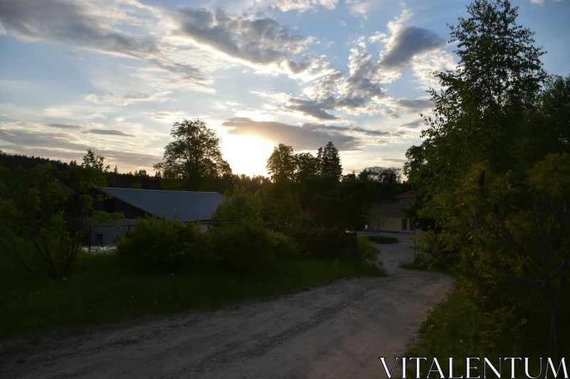 Sunset Over Rural Path Free Stock Photo