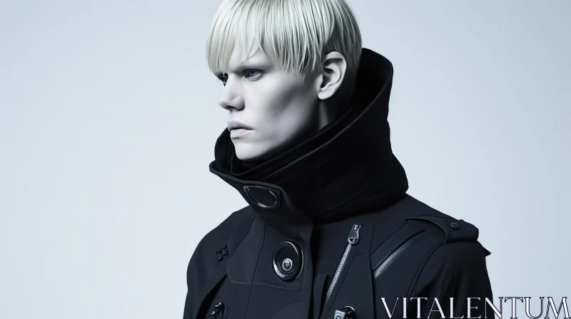 Futuristic Young Man in Black Jacket - Artistic Photo AI Image